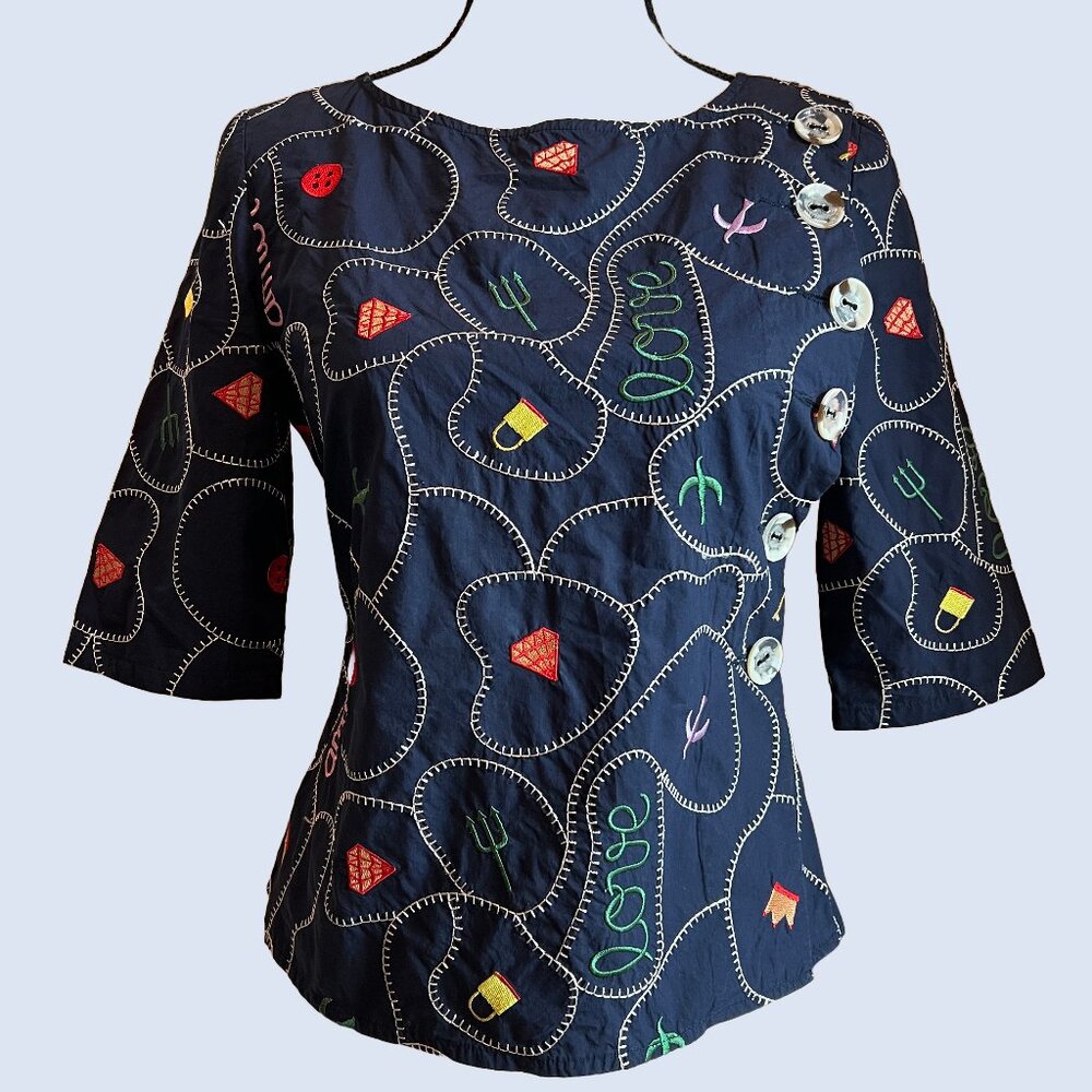 Marc Jacobs Navy Love Embroidered Blouse Size 4